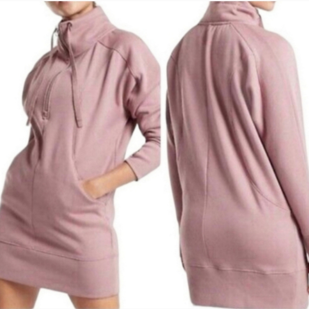 New Athleta Dogwood Mauve Pink Cozy Karma 1/4 Zip Dress Medium